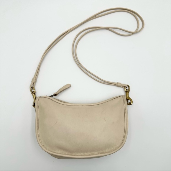 Vintage Coach Double Strap Swinger Bone Cream Leather Crossbody Bag - Picture 1 of 16